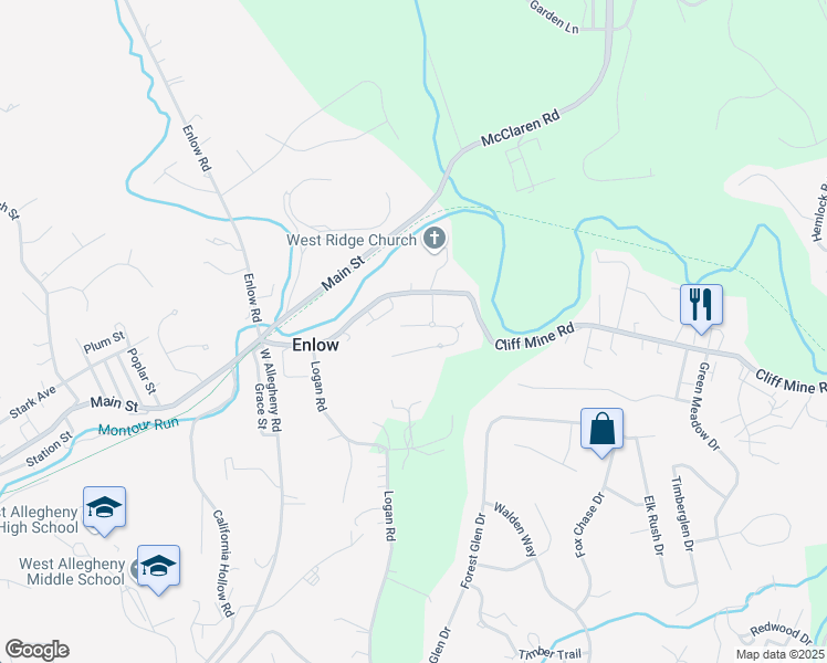map of restaurants, bars, coffee shops, grocery stores, and more near 110 Woodcrest Drive in Coraopolis
