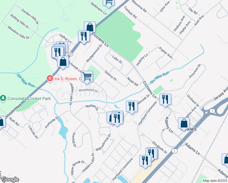 map of restaurants, bars, coffee shops, grocery stores, and more near 1069 Schmidt Lane in North Brunswick Township