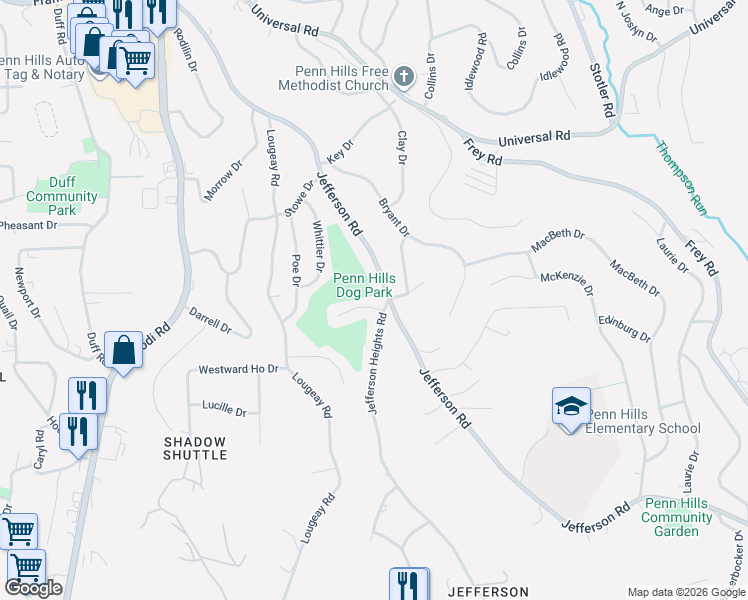 map of restaurants, bars, coffee shops, grocery stores, and more near 108 Lewis Drive in Pittsburgh