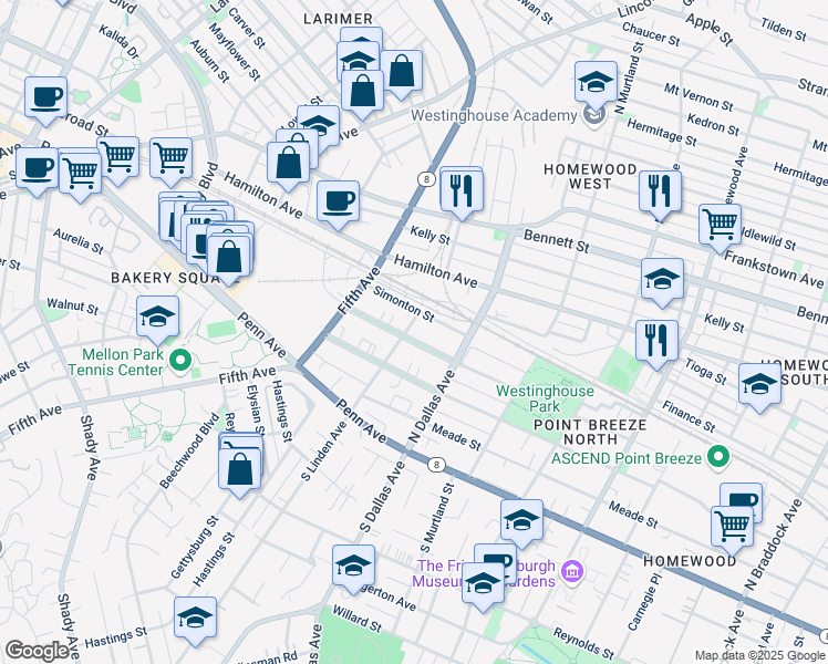 map of restaurants, bars, coffee shops, grocery stores, and more near 6801 McPherson Boulevard in Pittsburgh