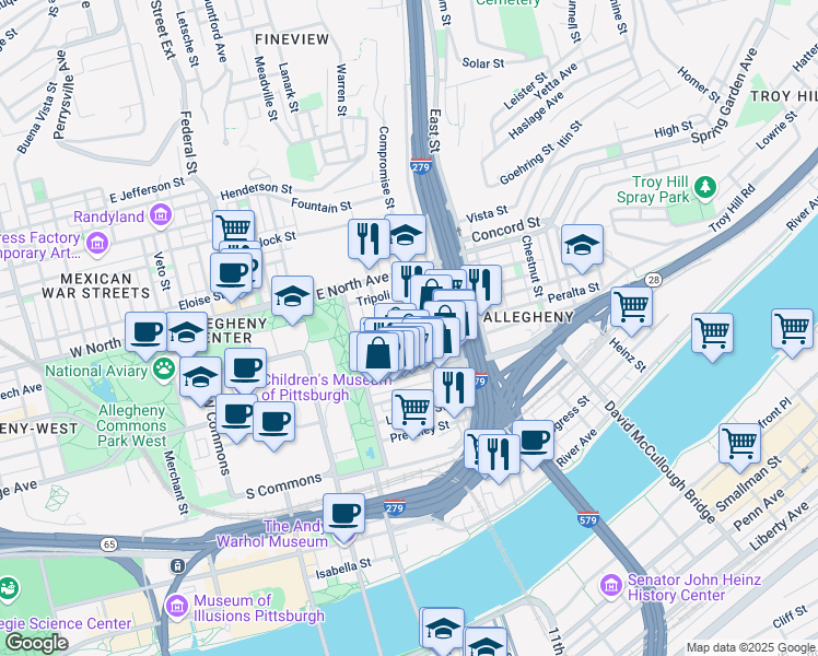 map of restaurants, bars, coffee shops, grocery stores, and more near 812 Middle Street in Pittsburgh