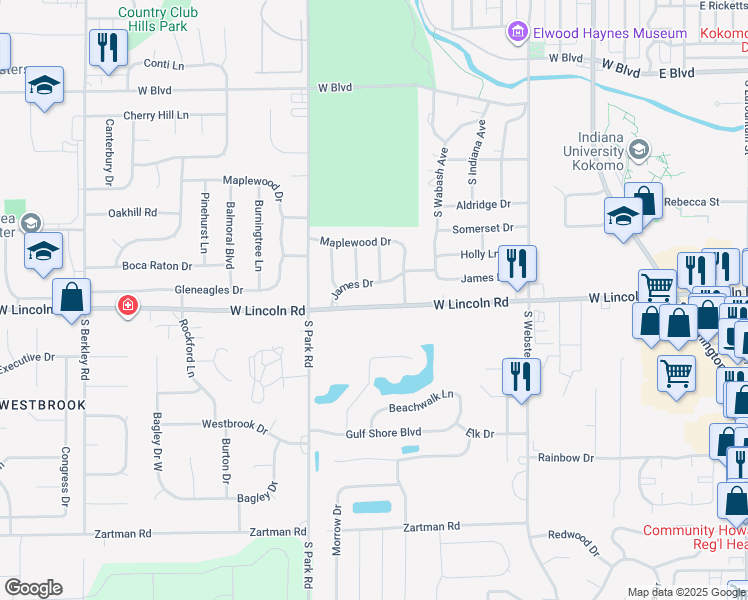 map of restaurants, bars, coffee shops, grocery stores, and more near 904 West Lincoln Road in Kokomo