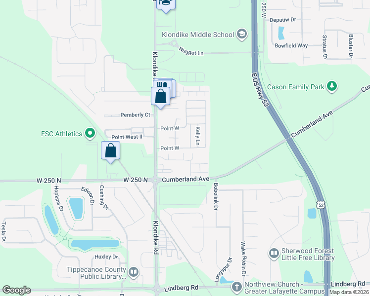 map of restaurants, bars, coffee shops, grocery stores, and more near 248 Point West in West Lafayette