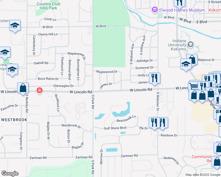 map of restaurants, bars, coffee shops, grocery stores, and more near 904 West Lincoln Road in Kokomo