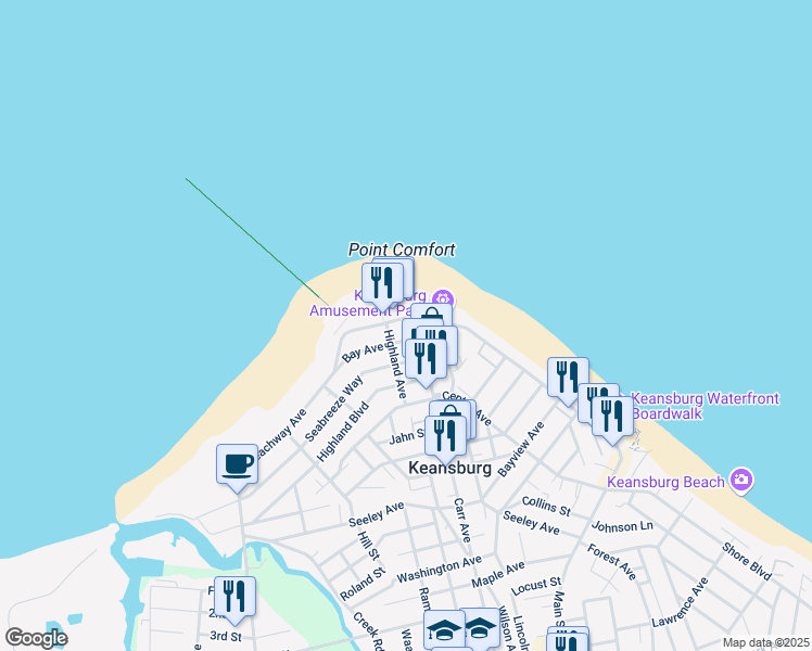 map of restaurants, bars, coffee shops, grocery stores, and more near 274 Beachway Avenue in Keansburg