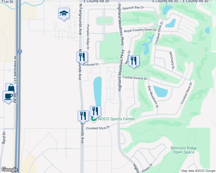 map of restaurants, bars, coffee shops, grocery stores, and more near 6252 Highland Meadows Parkway in Windsor