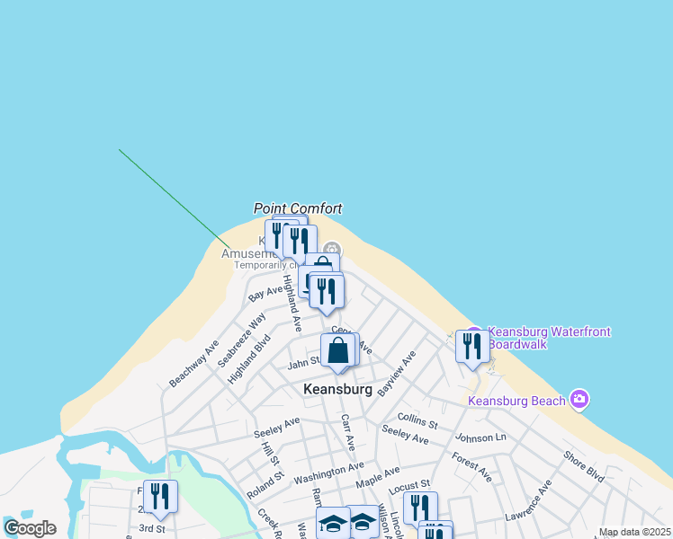 map of restaurants, bars, coffee shops, grocery stores, and more near 250 Beachway Avenue in Keansburg