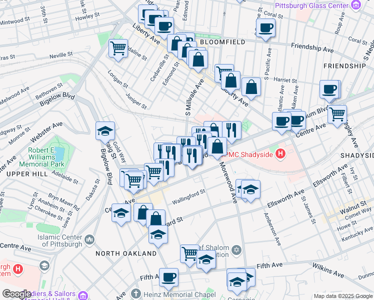 map of restaurants, bars, coffee shops, grocery stores, and more near 760 Broughton Street in Pittsburgh