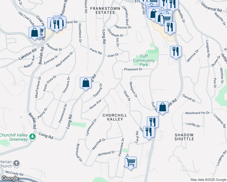 map of restaurants, bars, coffee shops, grocery stores, and more near 300 Rose Avenue in Pittsburgh