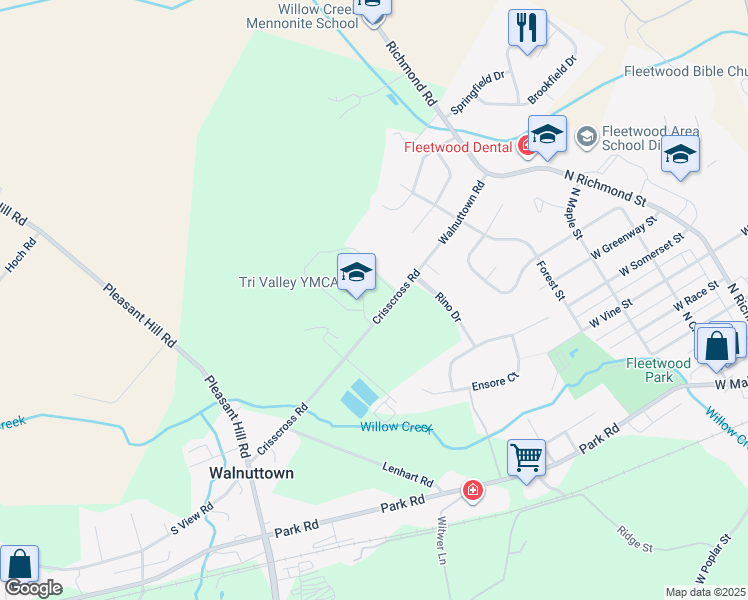 map of restaurants, bars, coffee shops, grocery stores, and more near 605 Crisscross Road in Fleetwood