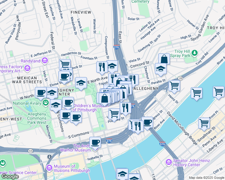 map of restaurants, bars, coffee shops, grocery stores, and more near 812 Middle Street in Pittsburgh
