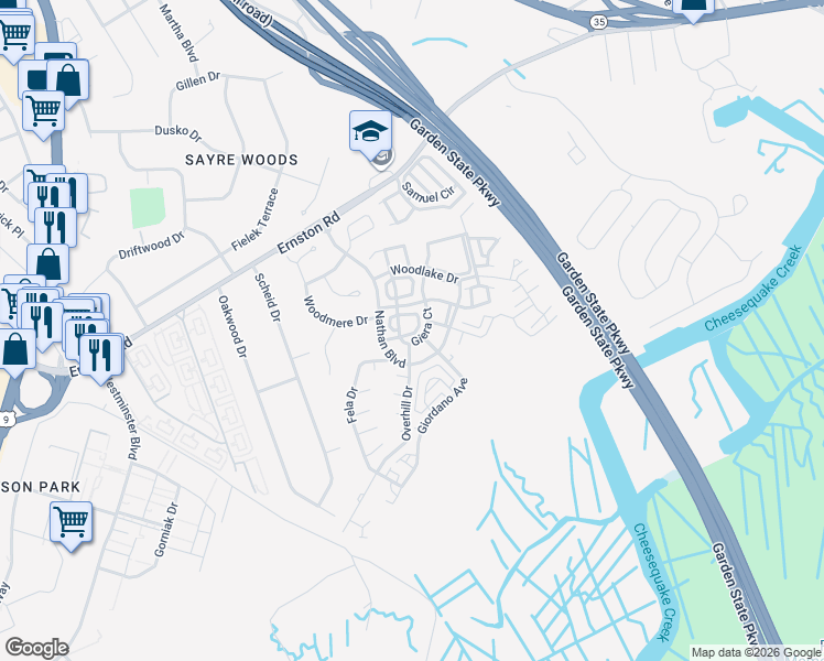 map of restaurants, bars, coffee shops, grocery stores, and more near 87 Giera Court in Sayreville
