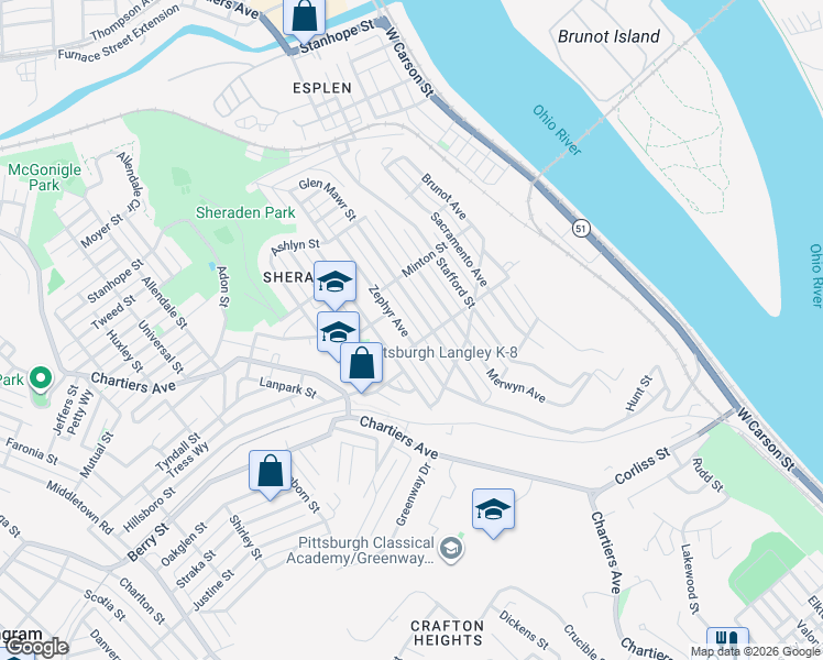 map of restaurants, bars, coffee shops, grocery stores, and more near 2906 Zephyr Avenue in Pittsburgh