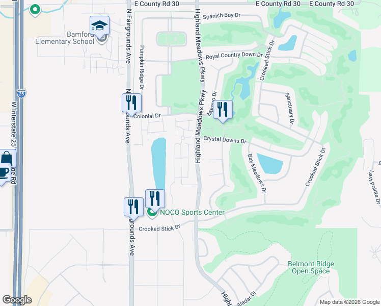 map of restaurants, bars, coffee shops, grocery stores, and more near 6710 Valderrama Court in Windsor