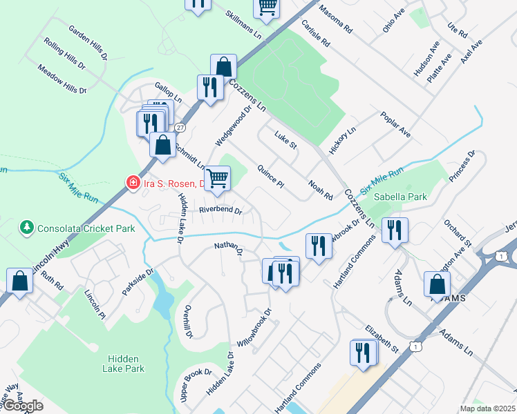 map of restaurants, bars, coffee shops, grocery stores, and more near 1191 Schmidt Lane in North Brunswick Township