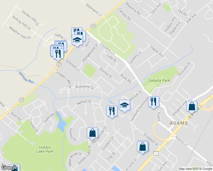 map of restaurants, bars, coffee shops, grocery stores, and more near 1050 Schmidt Lane in North Brunswick Township