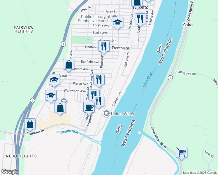 map of restaurants, bars, coffee shops, grocery stores, and more near 1204 Grant Street in Toronto