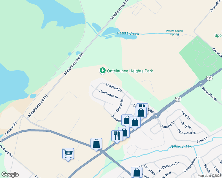 map of restaurants, bars, coffee shops, grocery stores, and more near 108 Ponderosa Drive in Blandon