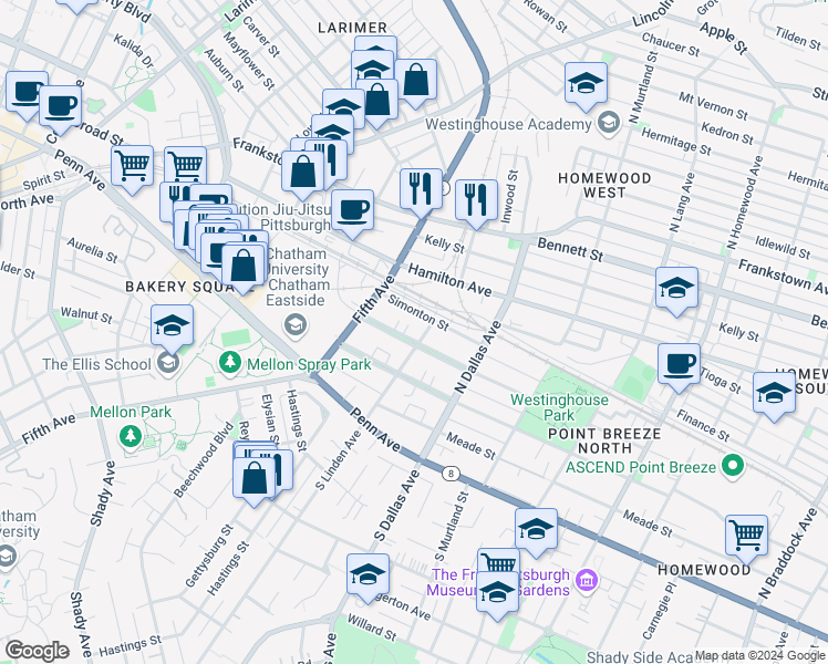 map of restaurants, bars, coffee shops, grocery stores, and more near 6801 McPherson Boulevard in Pittsburgh