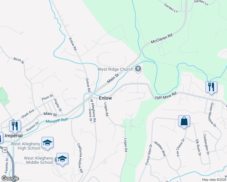 map of restaurants, bars, coffee shops, grocery stores, and more near 973 Cliff Mine Road in Coraopolis