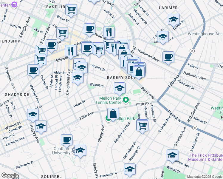 map of restaurants, bars, coffee shops, grocery stores, and more near 6435 Howe Street in Pittsburgh