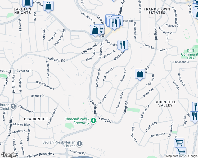 map of restaurants, bars, coffee shops, grocery stores, and more near 609 Macfarlane Drive in Pittsburgh