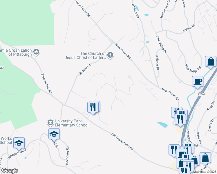 map of restaurants, bars, coffee shops, grocery stores, and more near 102 Foxtail Dr in Pittsburgh