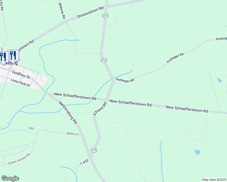 map of restaurants, bars, coffee shops, grocery stores, and more near 19 New Schaefferstown Road in Bernville