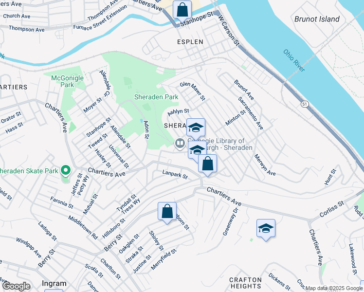 map of restaurants, bars, coffee shops, grocery stores, and more near 725 Sherwood Avenue in Pittsburgh