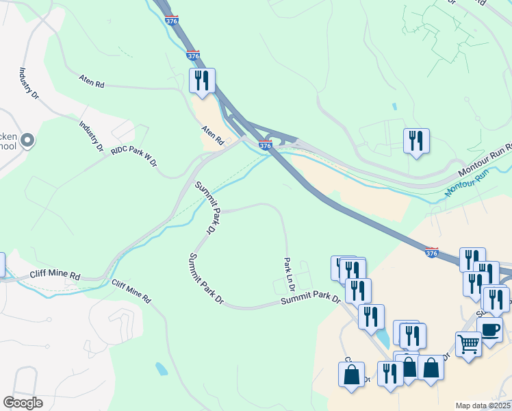 map of restaurants, bars, coffee shops, grocery stores, and more near 1000 Park Ln Dr in Pittsburgh