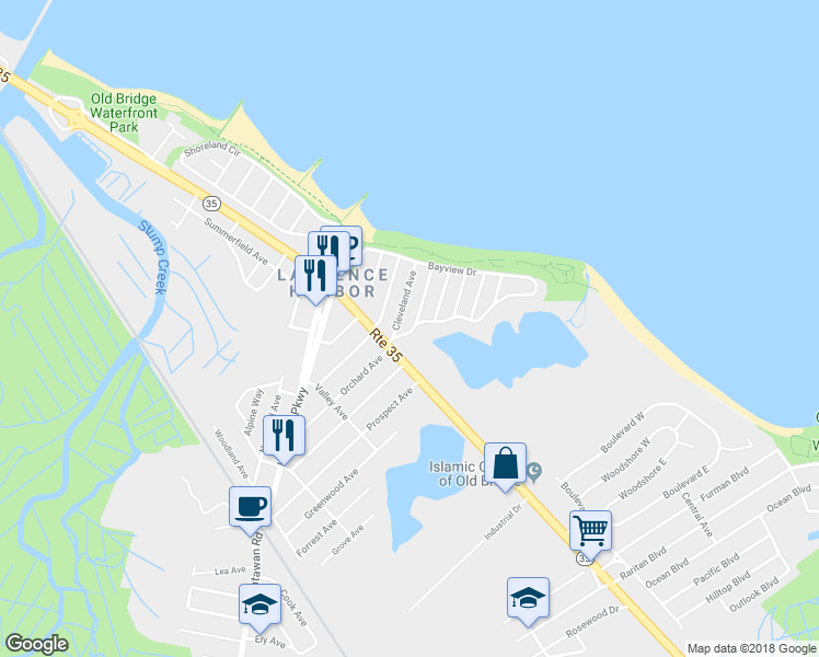 map of restaurants, bars, coffee shops, grocery stores, and more near 256 Harding Road in South Amboy