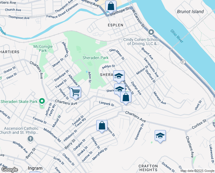 map of restaurants, bars, coffee shops, grocery stores, and more near 725 Sherwood Avenue in Pittsburgh
