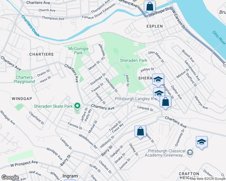 map of restaurants, bars, coffee shops, grocery stores, and more near 1008 Sutherland Street in Pittsburgh