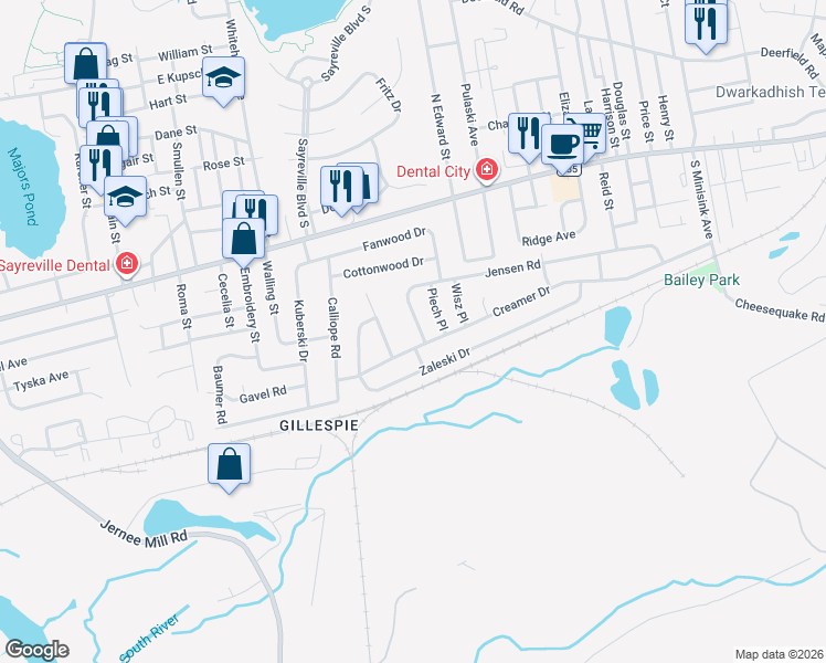 map of restaurants, bars, coffee shops, grocery stores, and more near 63 Jensen Road in Sayreville
