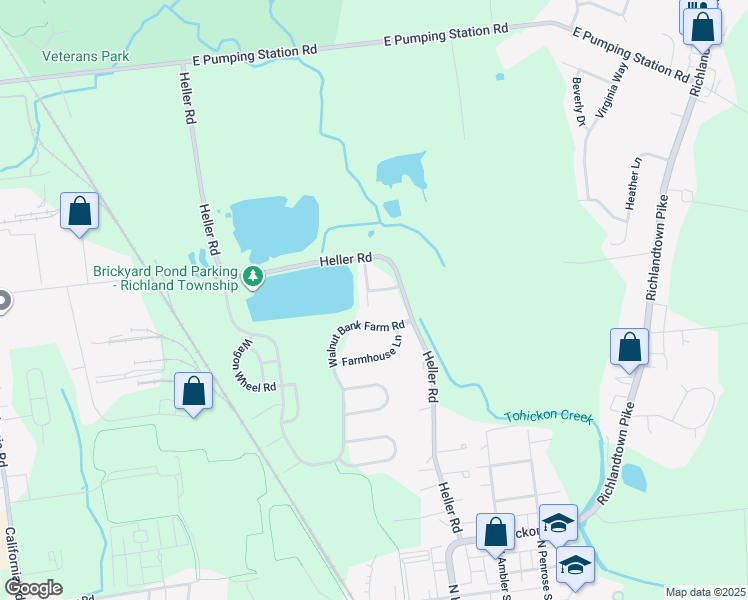 map of restaurants, bars, coffee shops, grocery stores, and more near 207 Pond View Court in Quakertown