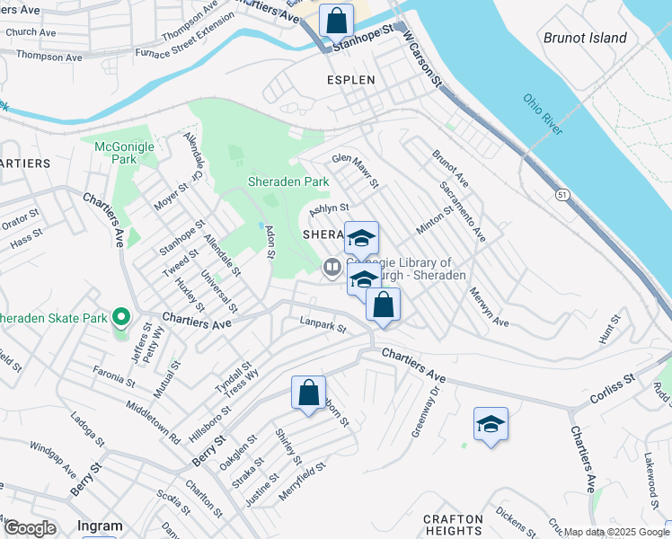 map of restaurants, bars, coffee shops, grocery stores, and more near 725 Sherwood Avenue in Pittsburgh