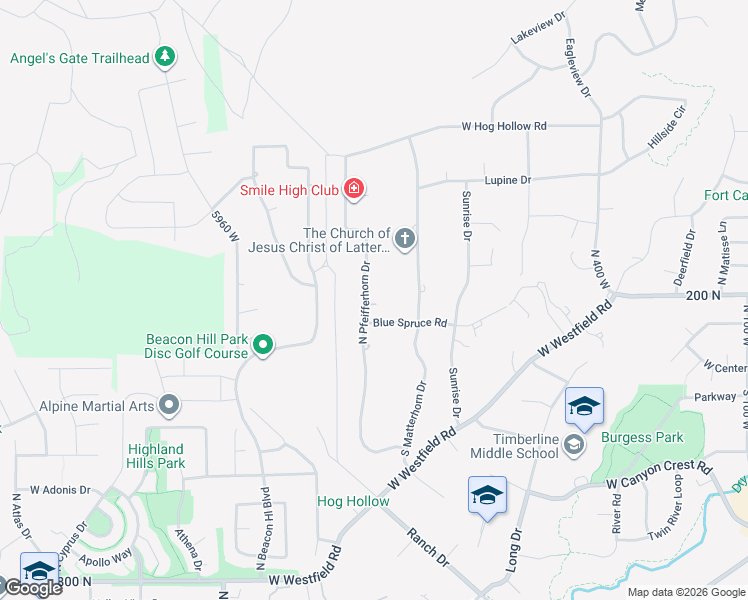 map of restaurants, bars, coffee shops, grocery stores, and more near 190 North Pfeifferhorn Drive in Alpine