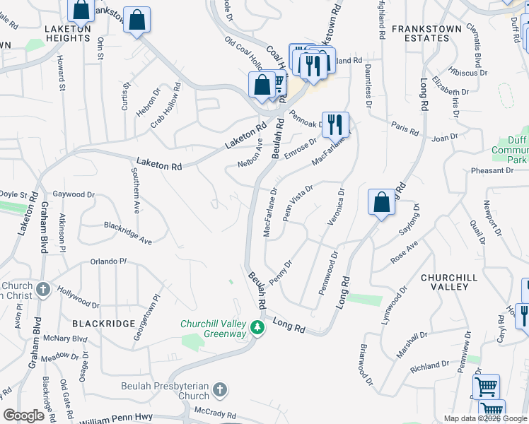 map of restaurants, bars, coffee shops, grocery stores, and more near 609 Macfarlane Drive in Pittsburgh