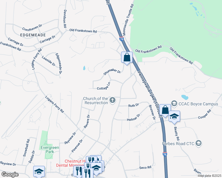 map of restaurants, bars, coffee shops, grocery stores, and more near 435 Franklin Heights Drive in Monroeville