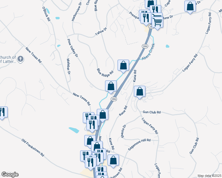 map of restaurants, bars, coffee shops, grocery stores, and more near 795 Pine Valley Drive in Pittsburgh