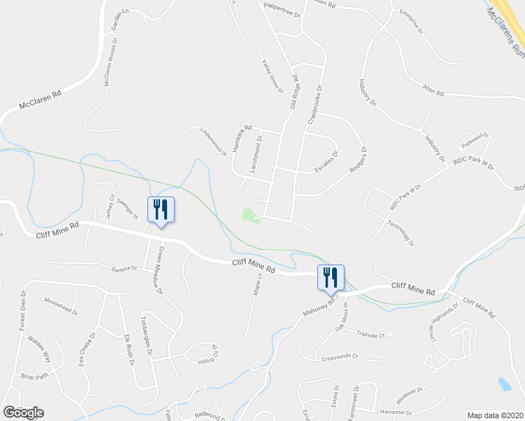 map of restaurants, bars, coffee shops, grocery stores, and more near 237 Old Ridge Road in Coraopolis