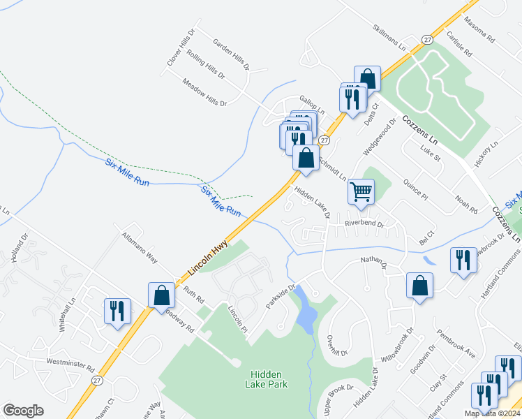 map of restaurants, bars, coffee shops, grocery stores, and more near 1901 Highway 27 in North Brunswick Township