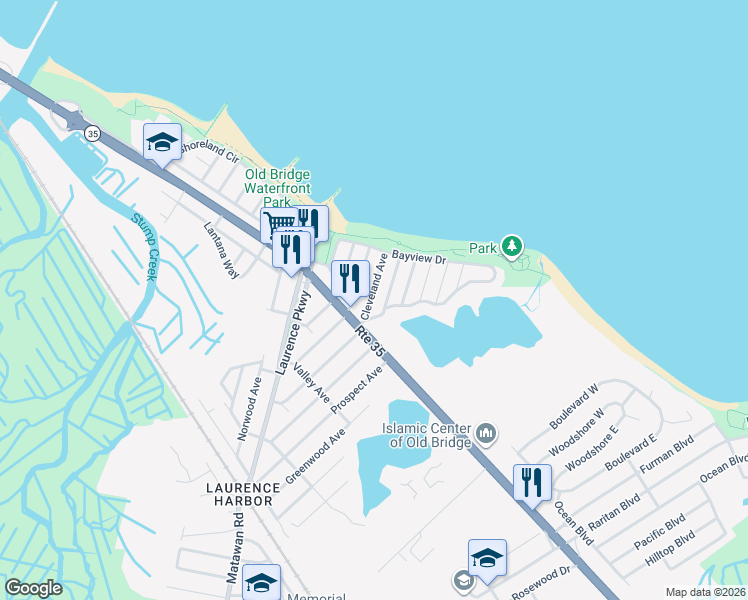 map of restaurants, bars, coffee shops, grocery stores, and more near 151 McKinley Avenue in Old Bridge