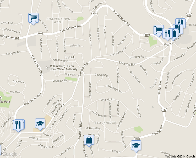 map of restaurants, bars, coffee shops, grocery stores, and more near 2621 Gaywood Drive in Pittsburgh