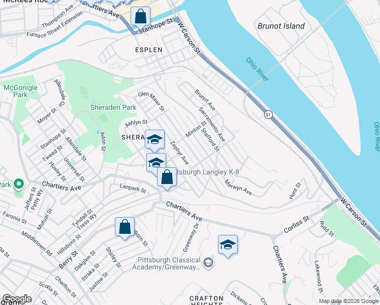 map of restaurants, bars, coffee shops, grocery stores, and more near 2950 Glen Mawr Street in Pittsburgh