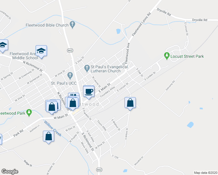 map of restaurants, bars, coffee shops, grocery stores, and more near 8 South Buttonwood Street in Fleetwood