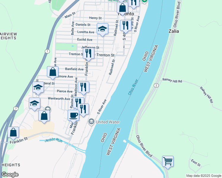 map of restaurants, bars, coffee shops, grocery stores, and more near South River Avenue in Toronto