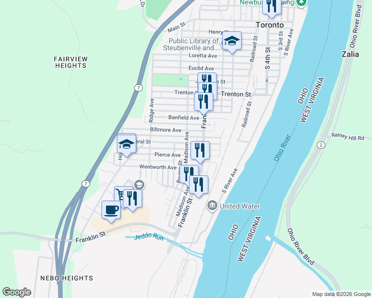 map of restaurants, bars, coffee shops, grocery stores, and more near 1148 Madison Avenue in Toronto