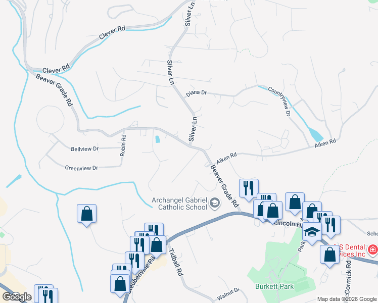 map of restaurants, bars, coffee shops, grocery stores, and more near 57 Beaver Grade Road in McKees Rocks