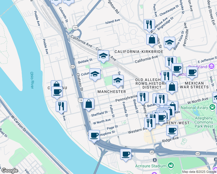 map of restaurants, bars, coffee shops, grocery stores, and more near 1546 Fulton Street in Pittsburgh